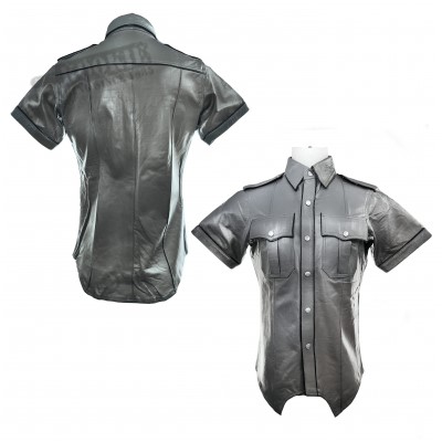 Leather Highway Patrol Shirt - Grey Solid Piping